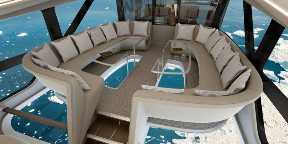 a large sofa on a boat