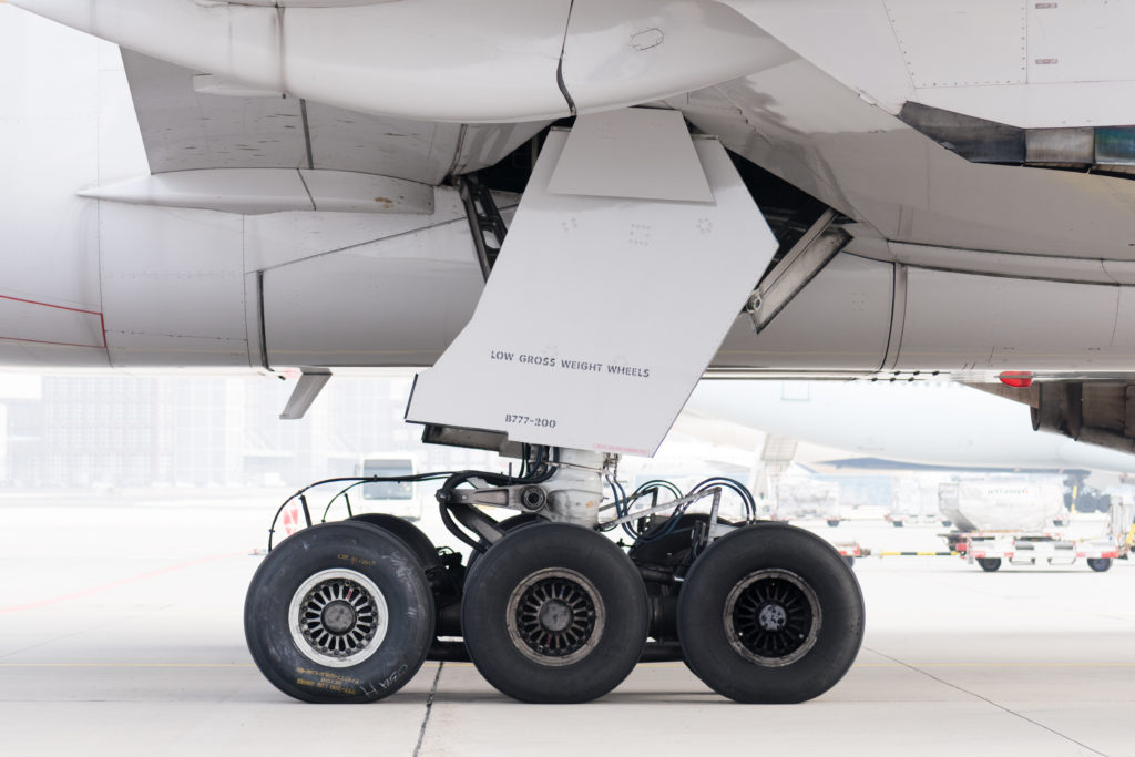 the back of a plane with wheels