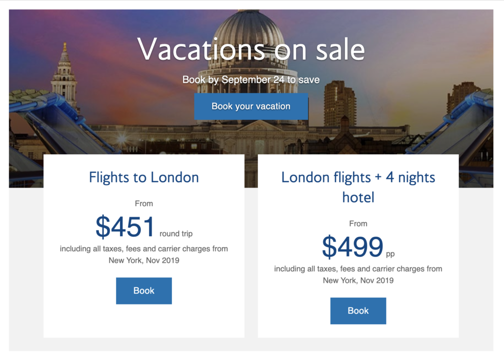 British Airways Vacations September sale