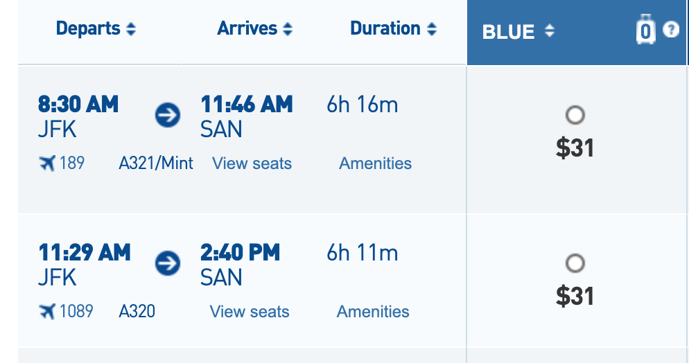 a screenshot of a flight schedule