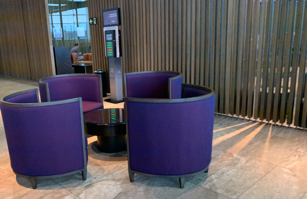 a purple chairs in a room