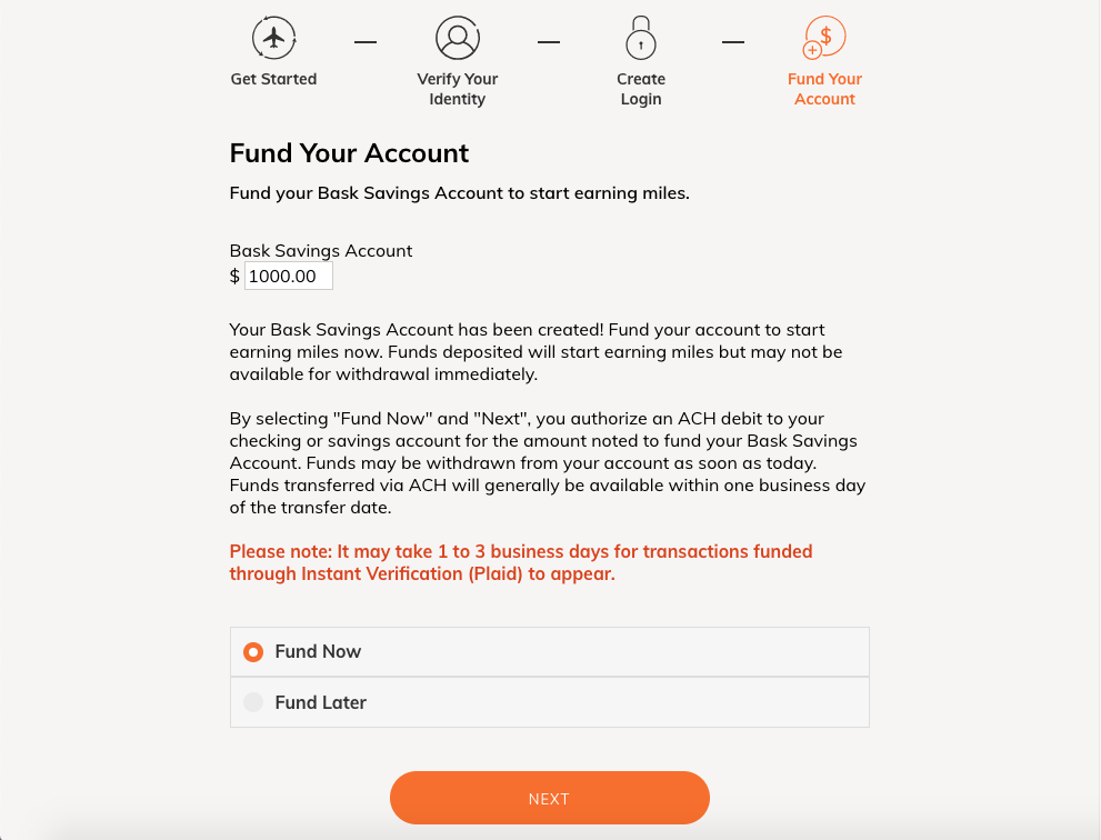 Bask Bank Fund Your Account Screen