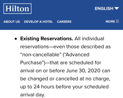 coronavirus hotel cancellation policies screen shot