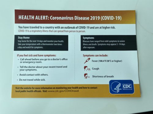 coronavirus travel ban screening card