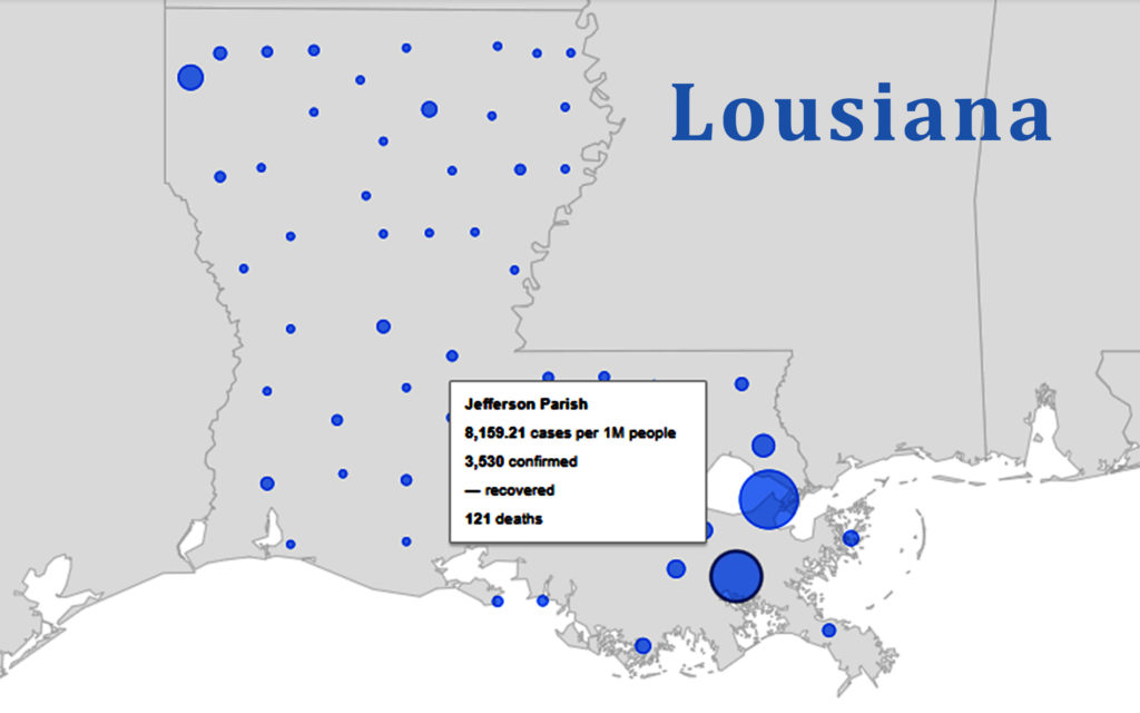 Coronavirus Tips Report Card COVID-19 Google Maps USA Louisiana