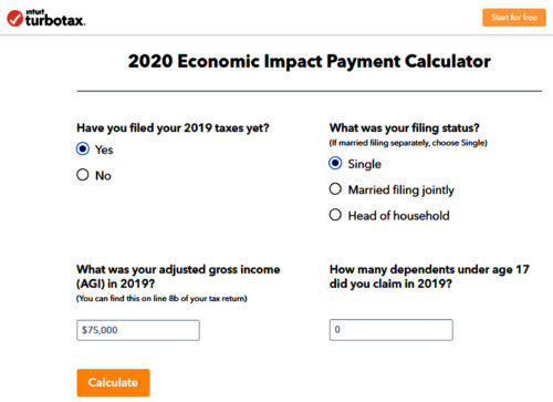 Economic Impact Calculator TurboTax IRS Register for Stimulus Payment