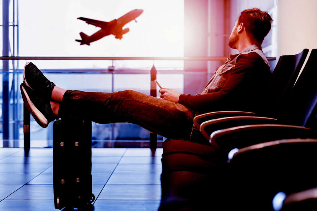 Passenger Waits Flight Airport Airplane Luggage