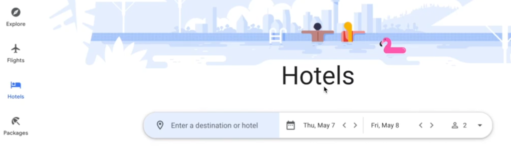Google Flights Hotels hompage