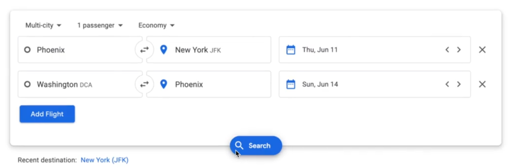 Buy ticket for multi-city search on google flights