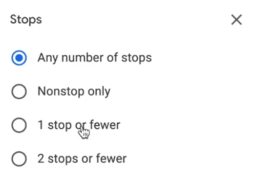 google flights filter for number of stops