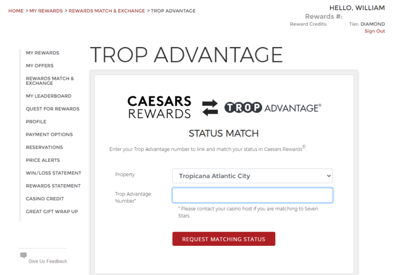 Status Match Caesars Rewards via Eldorado Resorts