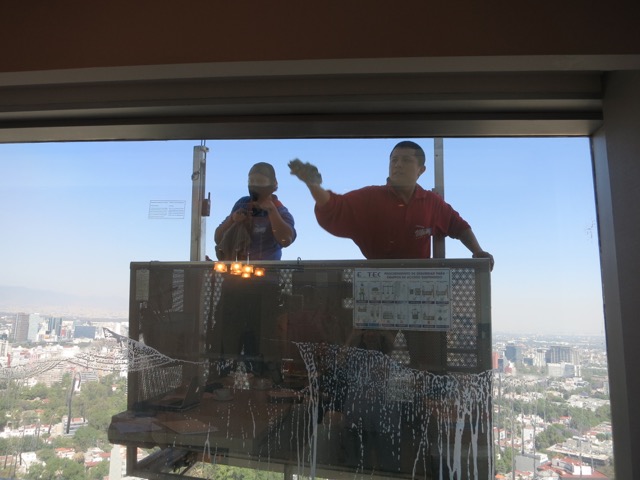 Window washing from the 40th floor of the Hyatt Regency Mexico City