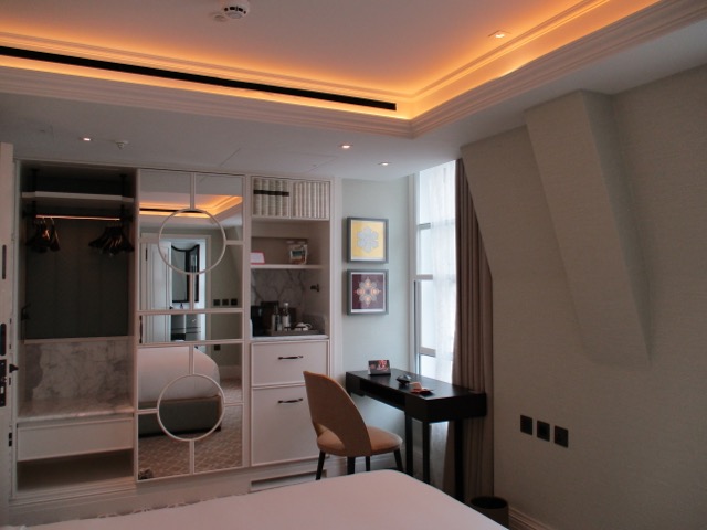 View of bedroom from bathroom in suite at Great Scotland Yard Hotel