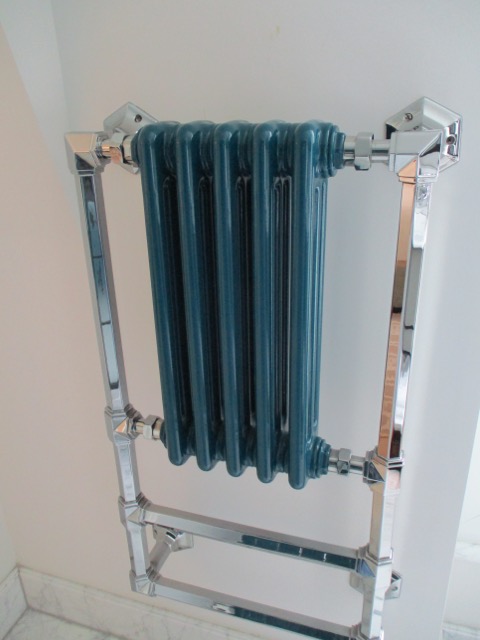 Old style heater in bathroom of Great Scotland Yard suite