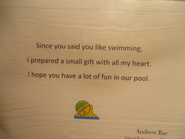 Andaz Seoul swim cap gift note