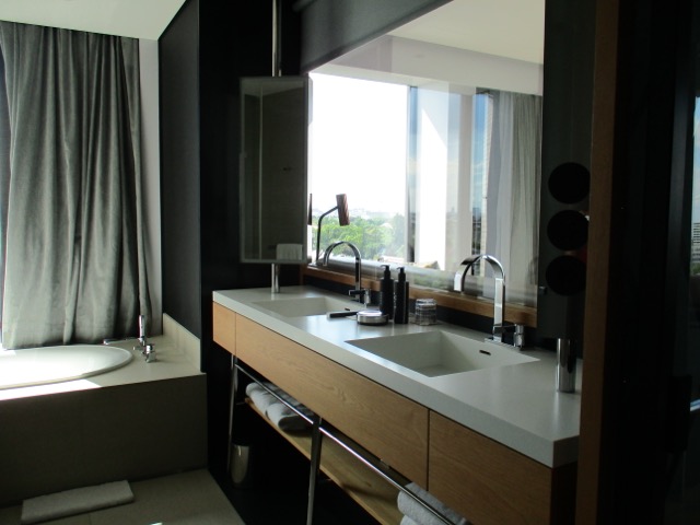 Andaz Munich bathroom with a large mirror