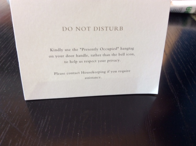Park Hyatt London privacy card instructions