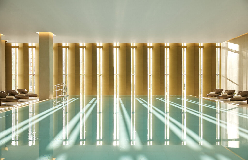 Park Hyatt London pool with light shining through the windows